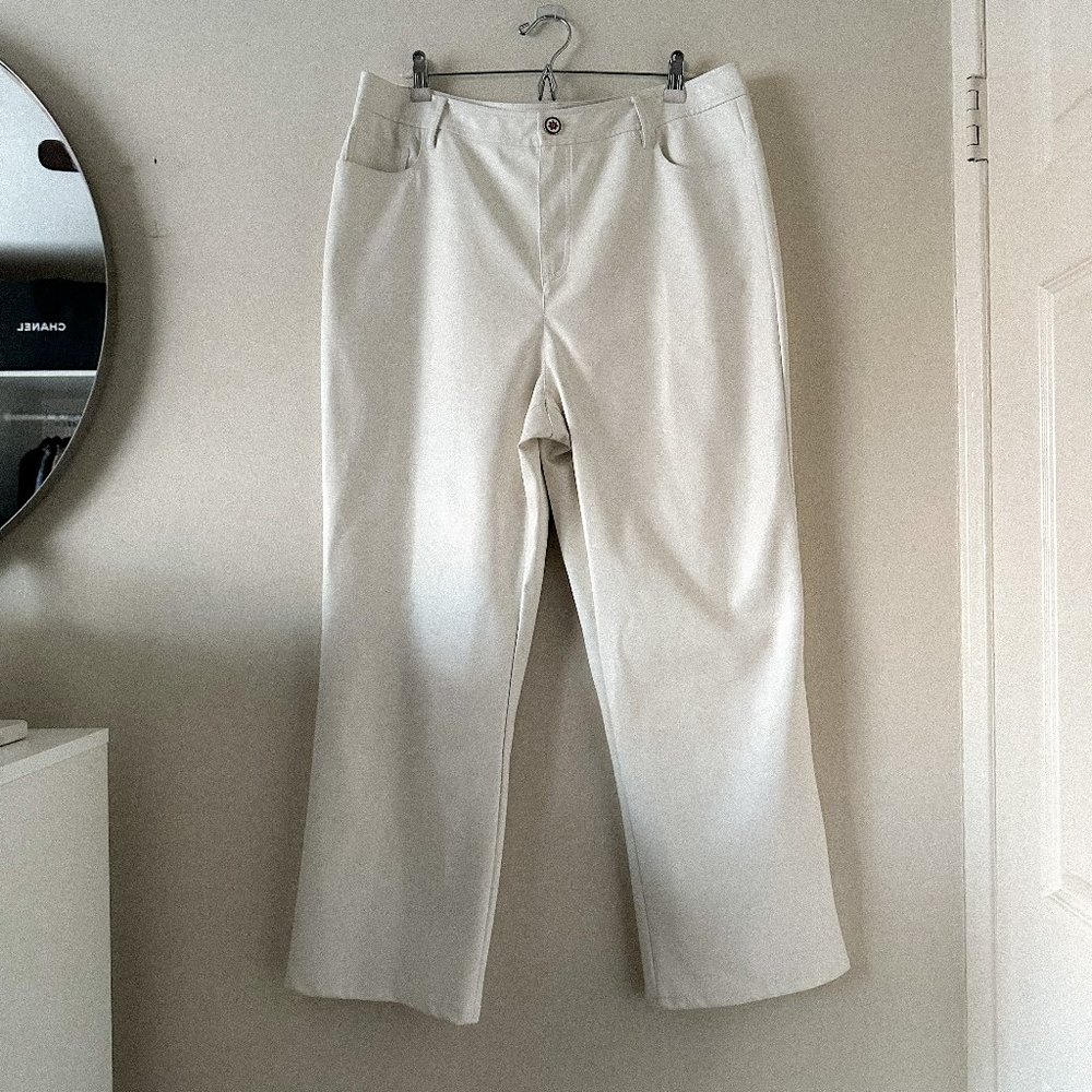STAUD Eli Ivory White Vegan Leather Straight Leg Pants Size 16 - Picture 3 of 13